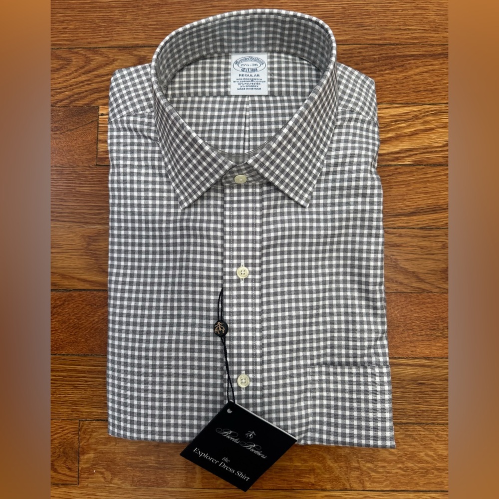 Brooks Brothers Gray Checkered Button Down Shirt